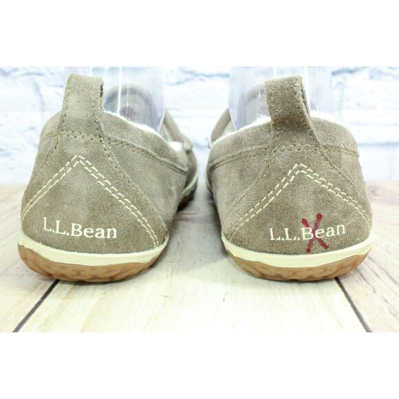 LL Bean Cement Suede Slip-On Mountain Moccasin Fleece Lined Slippers Size 8 M - Picture 9 of 10